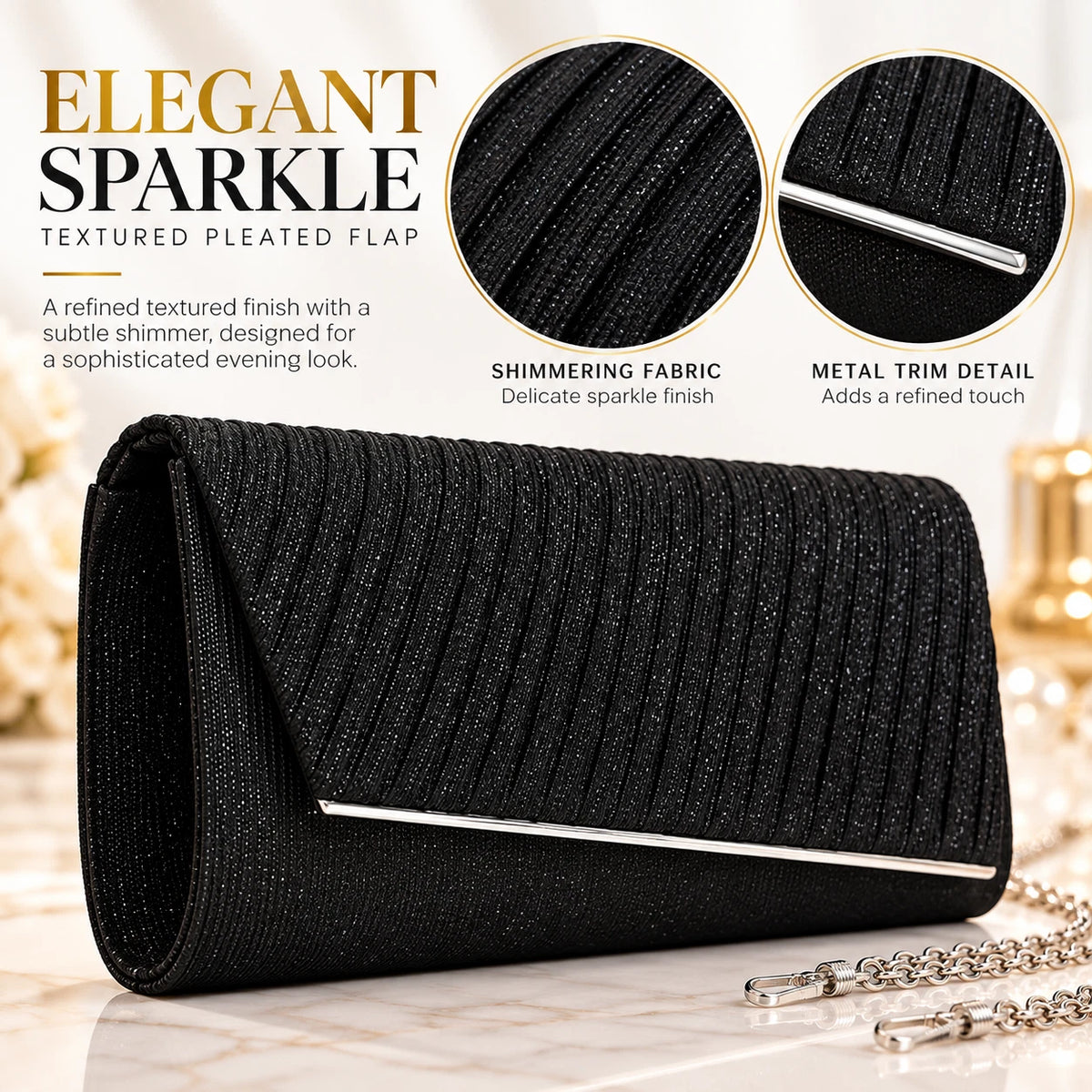 Women Sparkly Evening Clutch Bag Wedding Party Prom Handbag Shoulder Chain Purse