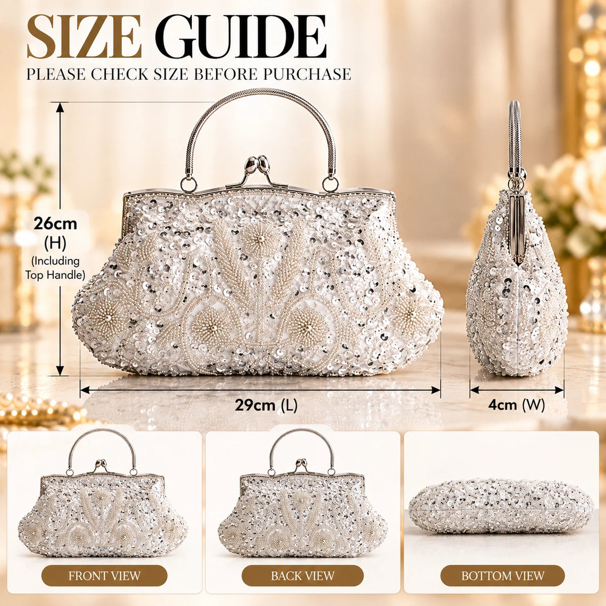 Women Beaded Sequin Evening Bag Clutch Wedding Bridal Prom Party Handbag Purse