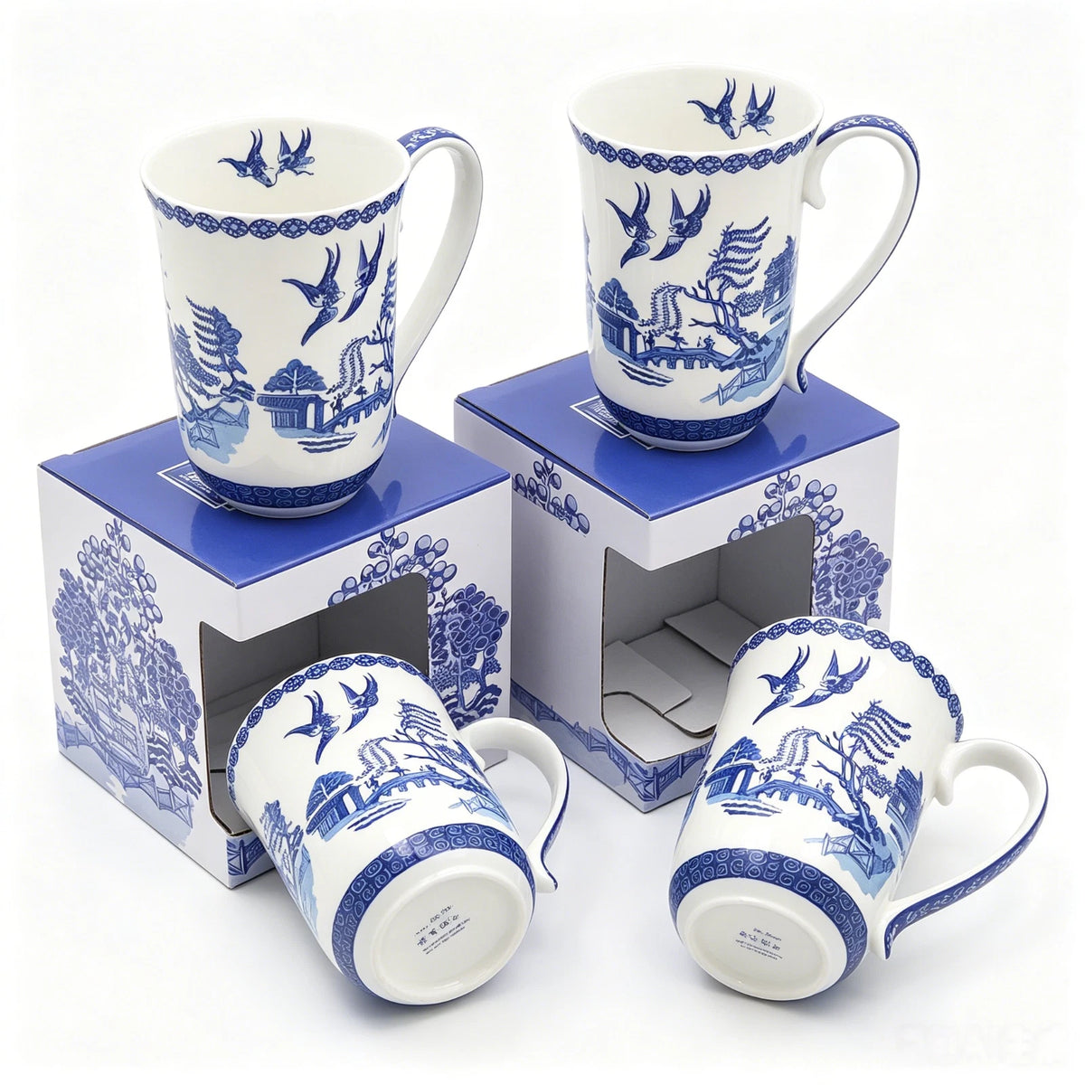 1-6x Classic Blue & White Willow Pattern Mug 405cc Porcelain Tea Coffee Cup Gift Set