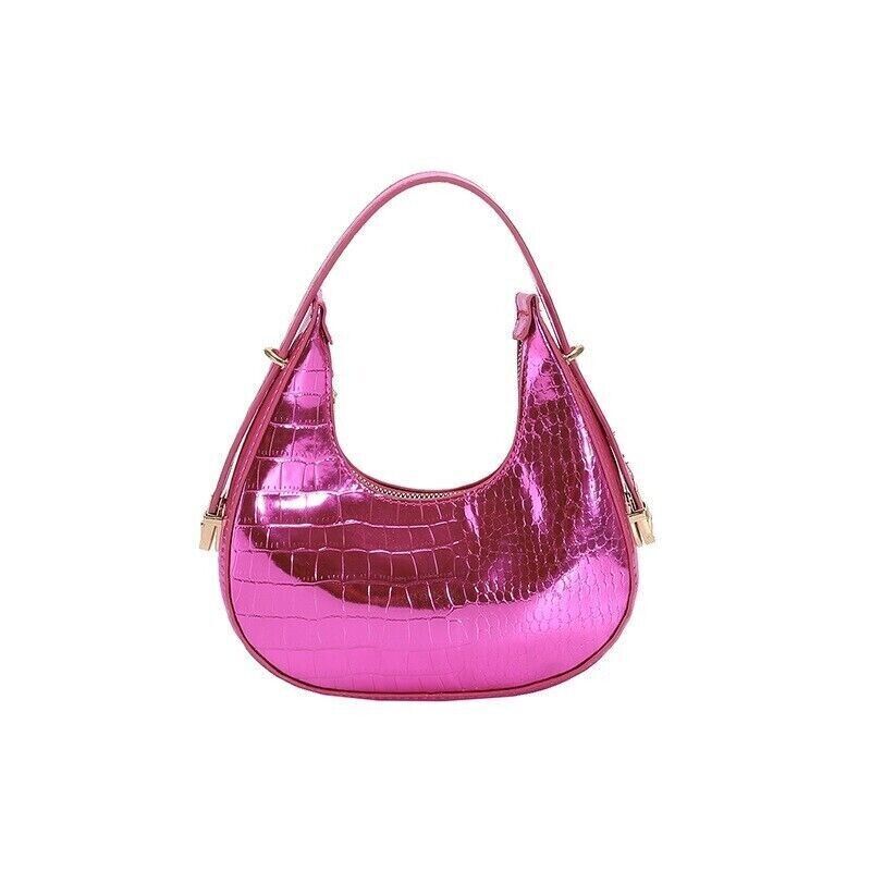Women Fashion Trendy Bright Surface Crocodile Stripe Armpit Shoulder Bag