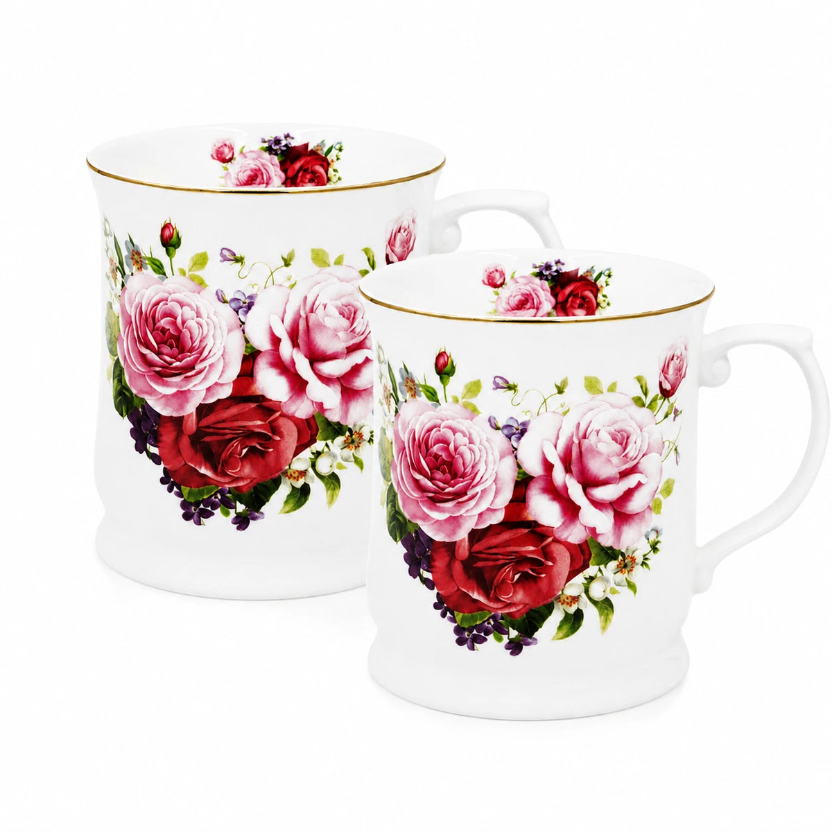 1-6x Vintage Pink Rose Mug 415ml Fine Porcelain Coffee Tea Cup Floral Gift
