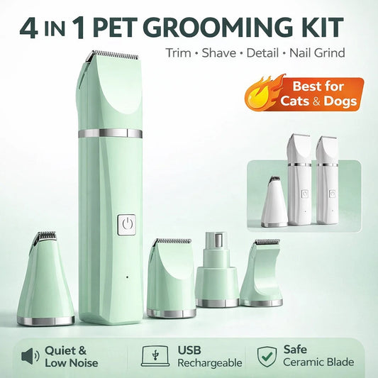 4 in 1 Pet Grooming Clipper Kit Dog Cat Hair Trimmer Nail Grinder Low-noise USB