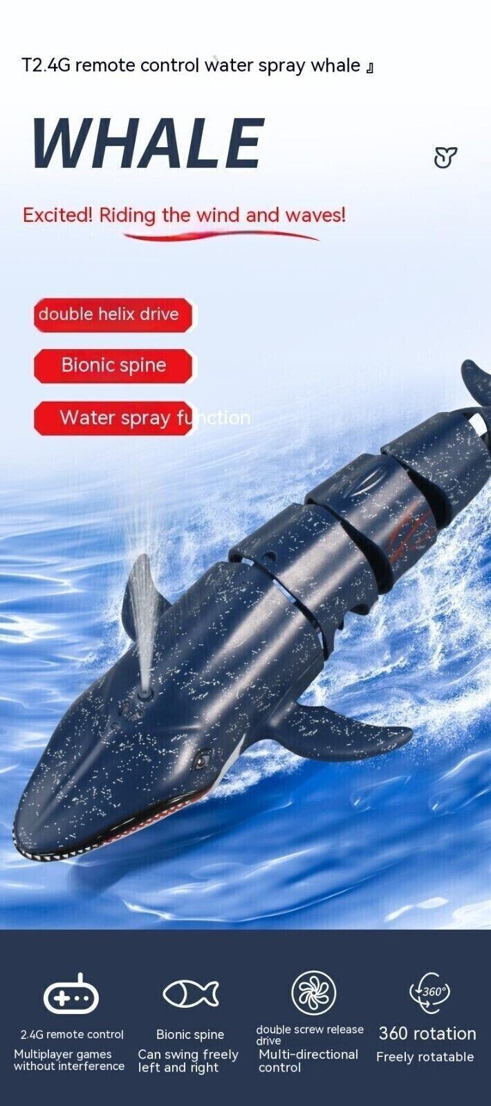 Mini 2.4G Remote Control Spray Water Shark Blue Whale Diving Children's toys