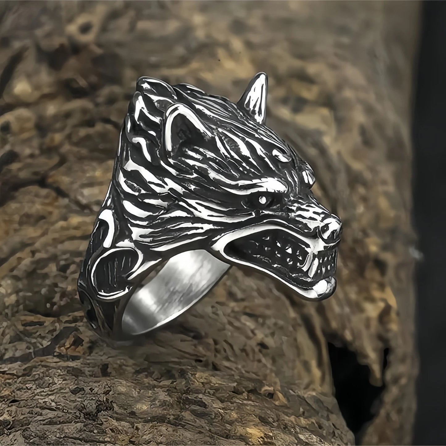 Men Fierce Wolf Head Ring Gothic Animal Totem Punk Norse Viking Band Biker Gift # R253