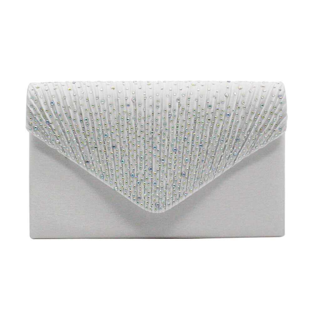 NEW Shining Satin Ladies Evening Clutch Bag Wedding Bridal Chain Handbag Wallet