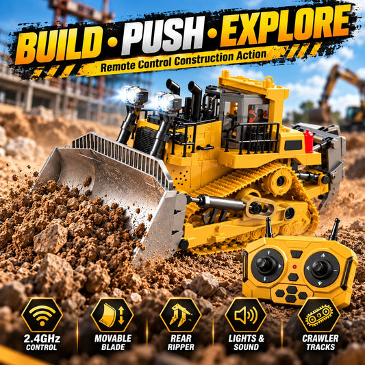Remote Control Bulldozer Truck Tipper Loader Light & Sound RC Toy Boys Gift