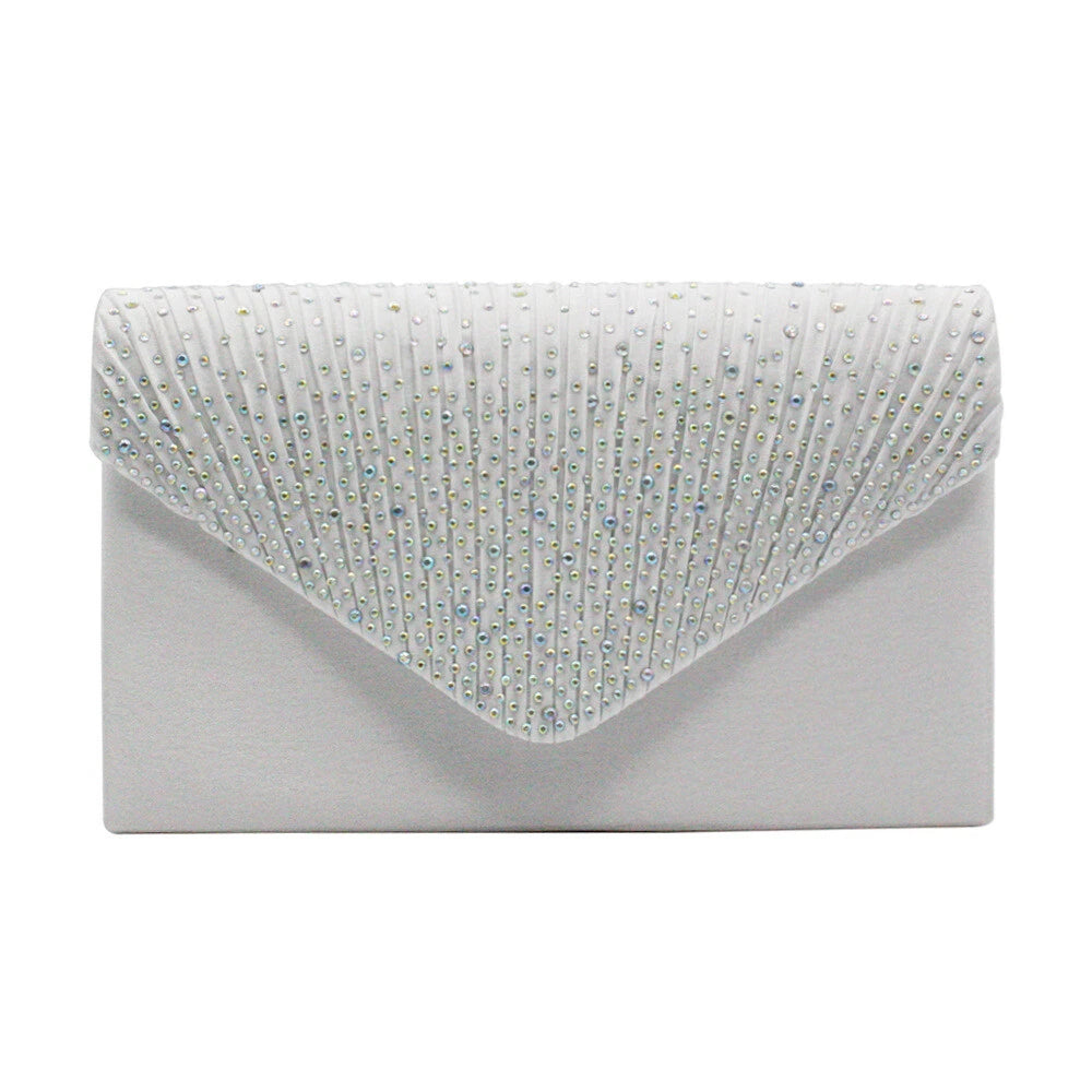 Women Rhinestone Satin Evening Clutch Bag Wedding Party Formal Bridal Handbag 12 Colour