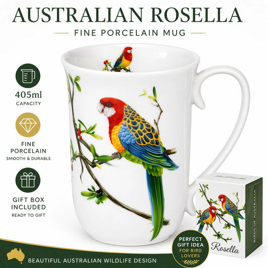 1-6x Australian Rosella Bird Mug 405ml Porcelain Coffee Tea Cup Gift Box Home Decor