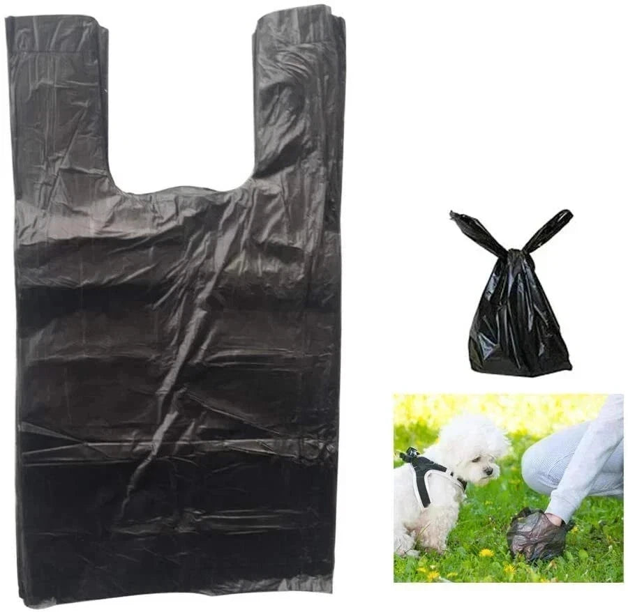 100x Dog Poop Bags Disposable Waste Bags Large 28x30cm T-Shirt Clean Up Black