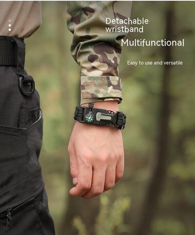 5 in 1 Multifunction Survival Bracelet Umbrella Rope Braided Whistle Flintstone