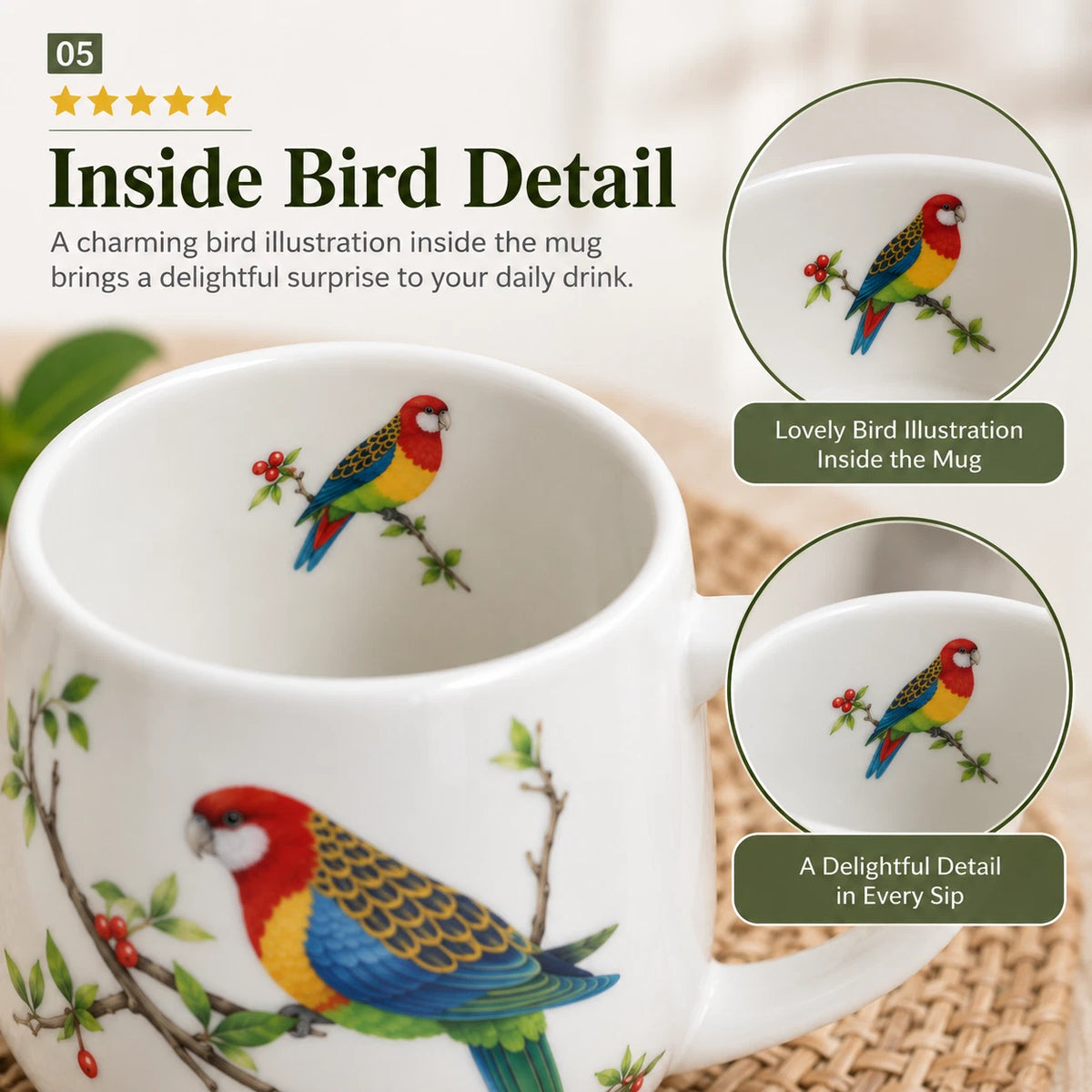 1-6X 400ml Rosella Australian Bird Fine Porcelain Coffee Tea Mug Cup Gift Boxed