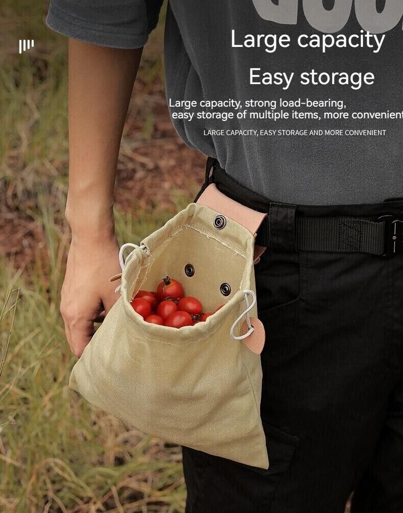 Outdoor Canvas Foraging Bag Fruit Pick Waist Tool Belt Pouch Drawstring Fold Bag
