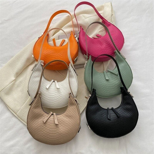 Women's Crocodile Stripe Double Zipper Fashion Personality Underarm Shoulder Bag
