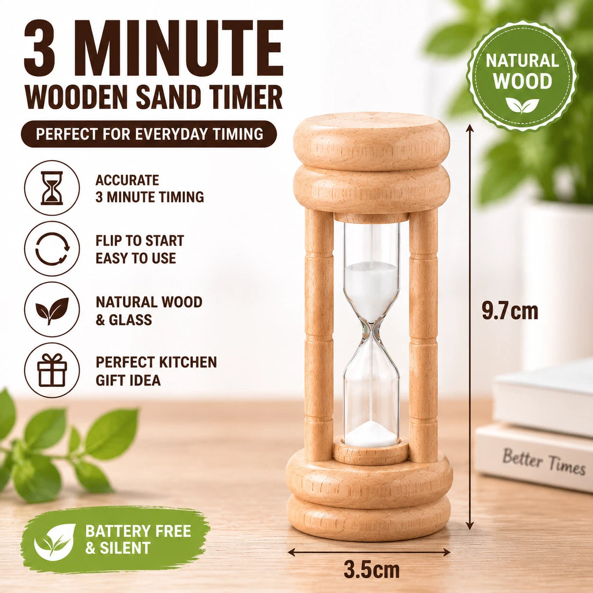 3 Minute Wooden Sand Timer Egg Timer Kitchen Cooking Tea Hourglass Home Decor