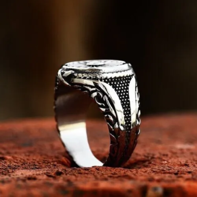 Men Silver Tone Nordic Viking Sun Wheel Signet Ring Norse SpiralAmulet Symbol of Strength & Protection # R328
