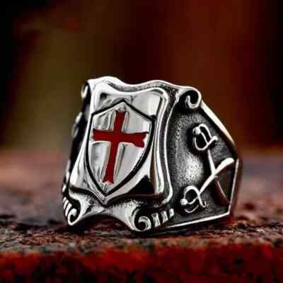 Men Retro Knight’s Cross & Crossed Swords Symbolize Courage Faith Loyalty Unity Rings # R308