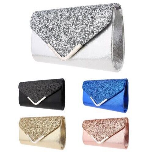 NEW Shining Satin Ladies Evening Clutch Bag Wedding Bridal Chain Handbag Wallet