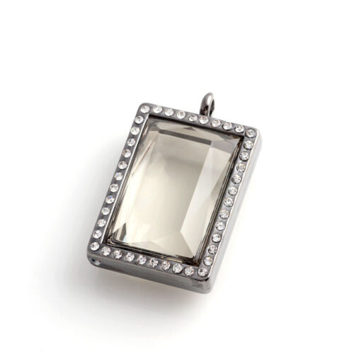 Living Memory Floating Charm rectangular Crystal Glass Locket Pendant Necklace