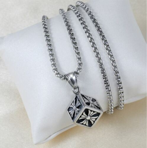 NEW Fashion Unisex Silver Stainless Steel magic cube Pendant Necklace Chain Gift