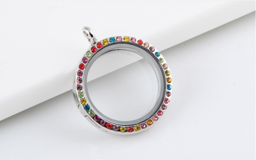 FASHION Living Memory Floating Charm Crystal Glass Round Locket Pendant Necklace