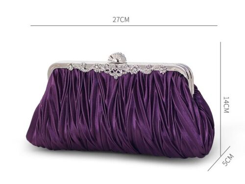 Women Satin Wedding Party Bag Bridal Cocktail Prom Pleated Dinner Evening Clutch