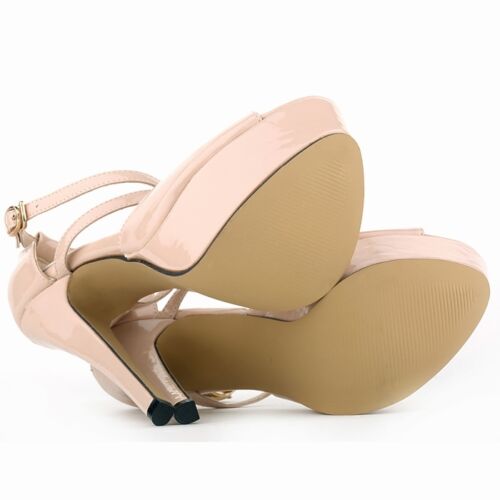 WOMENS PATENT PLATFORM HIGH HEELS OPEN TOE CORSET SANDALS COURT SHOES