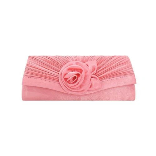 Women Satin Flower Evening Clutch Bag Wedding Party Prom Bridal Shoulder Handbag 15 Colour
