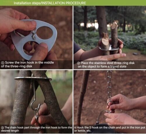 Outdoor Portable Pot Triangular Foot Holder Hanger Camping Stainless Steel Shelf