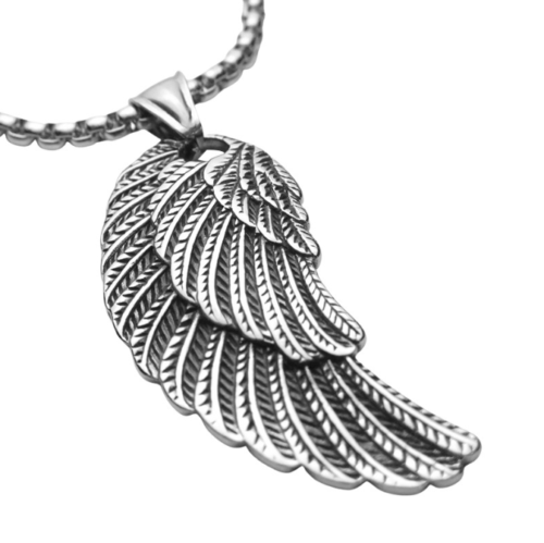 Nordic Scandinavian Stainless Steel Necklace retro feather Angel wing Pendant