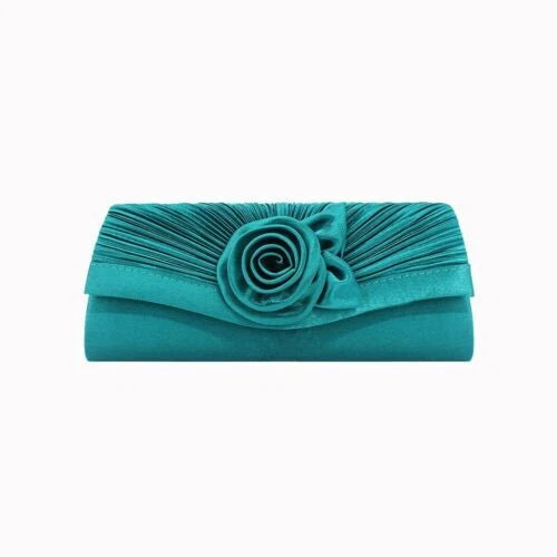 Women Satin Flower Evening Clutch Bag Wedding Party Prom Bridal Shoulder Handbag 15 Colour