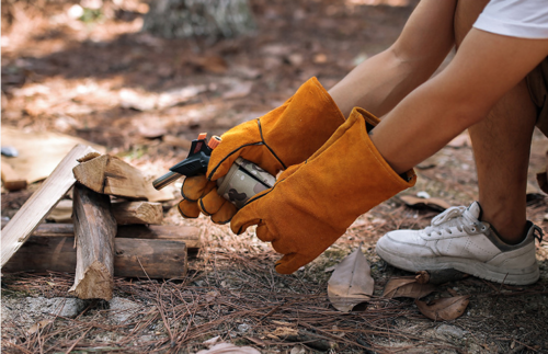 Outdoor Camp BBQ Long Anti-hot Gloves Cowhide Leather Heat Resistant Protection