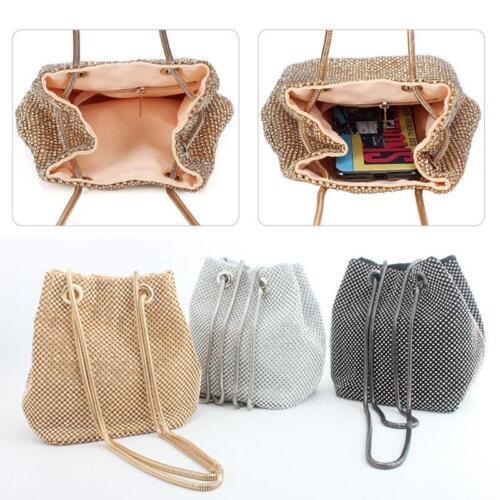 Women Sparkly Shining Rhinestone Party Prom Bridal Bucket Bag Evening Clutch