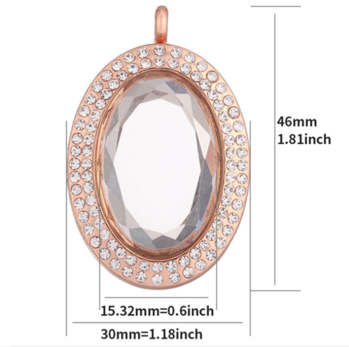 Ellipse Memory Floating Charm Crystal Glass Oval Locket Pendant with Necklace