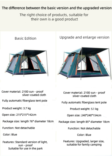 Outdoor Rain Proof Breathable Tent Fully Automatic Camping 3-4 Person Tent
