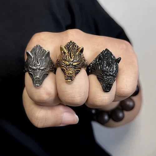 Men Fierce Wolf Head Ring Gothic Animal Totem Punk Norse Viking Band Biker Gift # R253