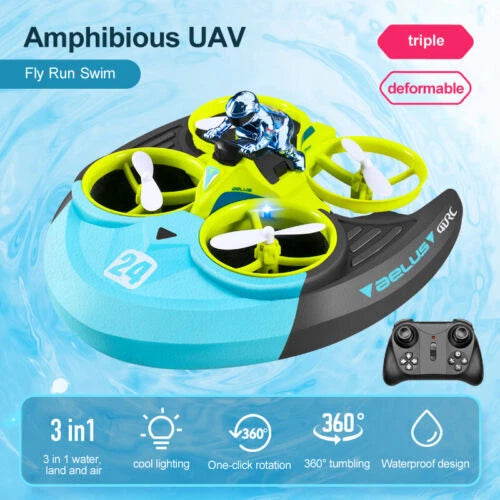 3 in 1 RC Drone Flying Hovercraft Air Land Water Remote Control Boat Toy Gifts