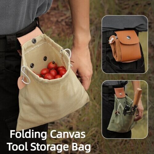 Outdoor Canvas Foraging Bag Fruit Pick Waist Tool Belt Pouch Drawstring Fold Bag