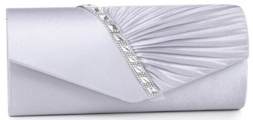 NEW Shining Satin Ladies Evening Clutch Bag Wedding Bridal Chain Handbag