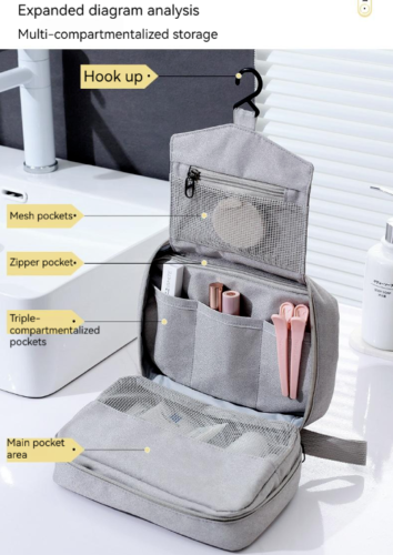 Portable Zip Hangable Toiletry bag Travel Cosmetic Organizer Storage Makeup Bag