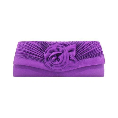 Women Satin Flower Evening Clutch Bag Wedding Party Prom Bridal Shoulder Handbag 15 Colour