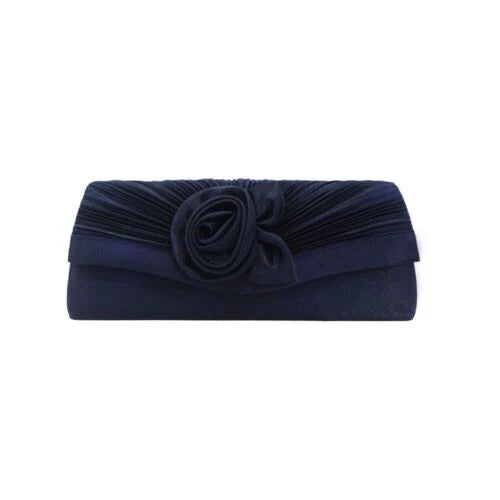 Women Satin Flower Evening Clutch Bag Wedding Party Prom Bridal Shoulder Handbag 15 Colour