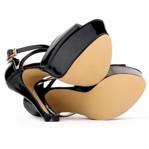 WOMENS PATENT PLATFORM HIGH HEELS OPEN TOE CORSET SANDALS COURT SHOES