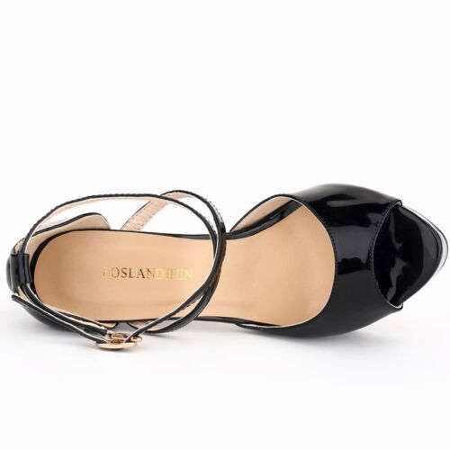 WOMENS PATENT PLATFORM HIGH HEELS OPEN TOE CORSET SANDALS COURT SHOES