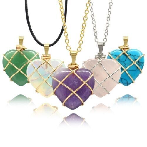 Women Winding Heart Shape Crystal Pendant Fashion Colored Gemstones Necklace