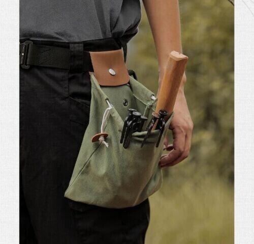 Outdoor Canvas Foraging Bag Fruit Pick Waist Tool Belt Pouch Drawstring Fold Bag