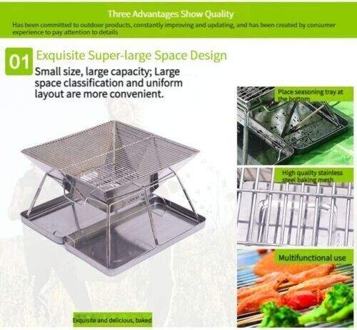 Outdoor Stainless Steel Folding Barbecue Grill Field Charcoal BBQ Grill Barbecue