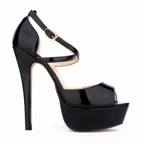 WOMENS PATENT PLATFORM HIGH HEELS OPEN TOE CORSET SANDALS COURT SHOES