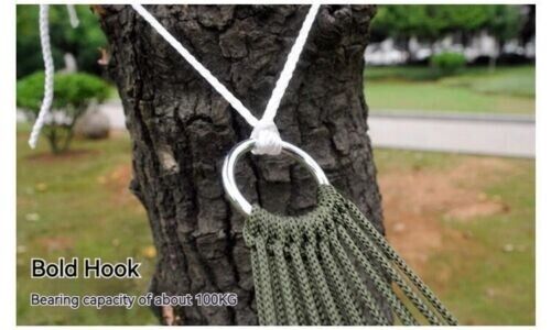 Outdoor Single Hammock Camping Thickened Army Green Mesh Nylon Rope Tie Portable
