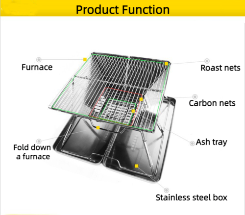 Outdoor Stainless Steel Folding Barbecue Grill Field Charcoal BBQ Grill Barbecue