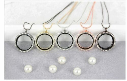 FASHION Living Memory Floating Charm Crystal Glass Round Locket Pendant Necklace